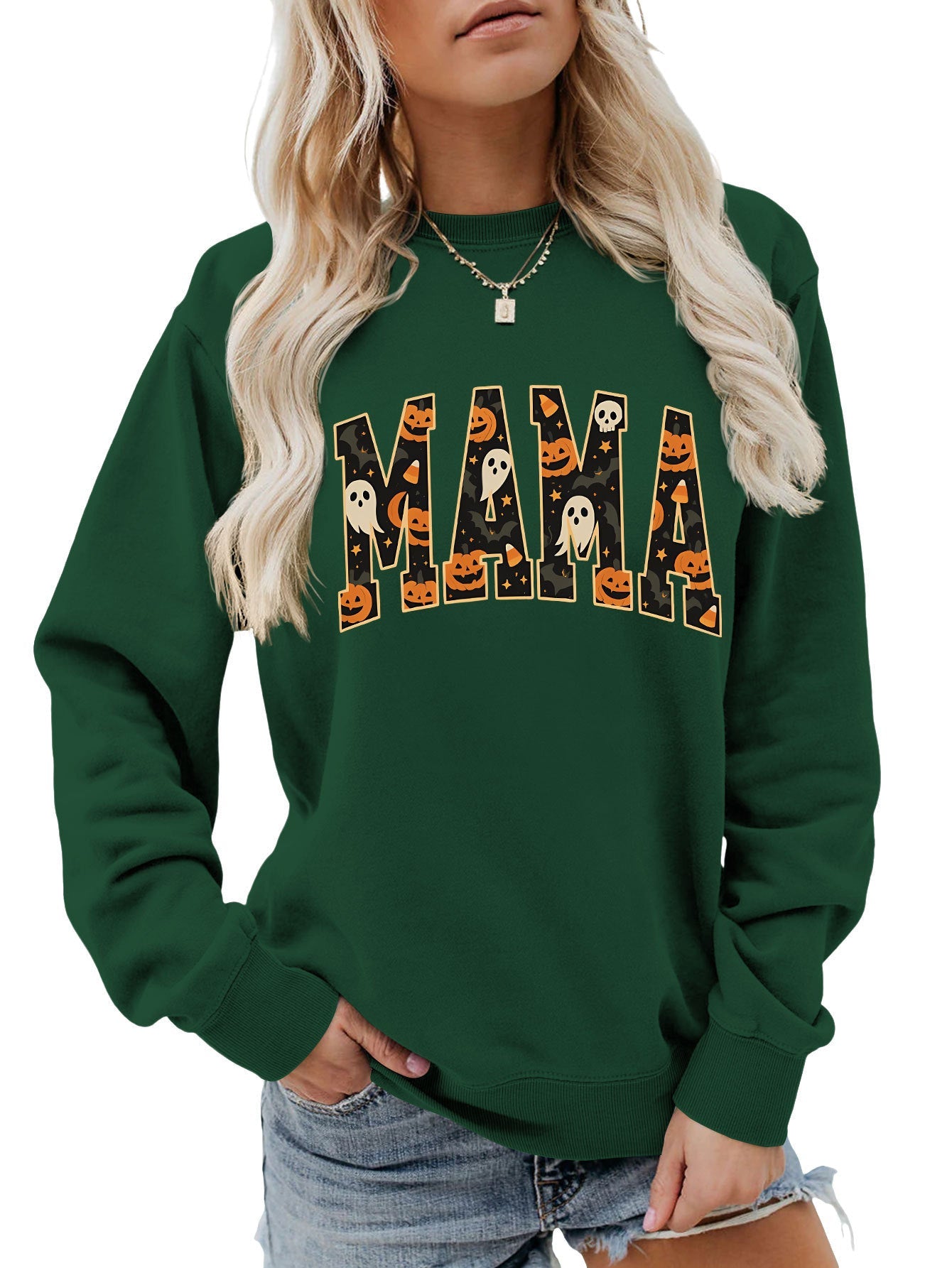 Damen Sweatshirt Halloween-Design Baumwolle Komfort Schnitt