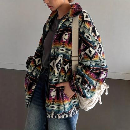 Damen Fleecejacke Bunt Muster Weich Eveloria