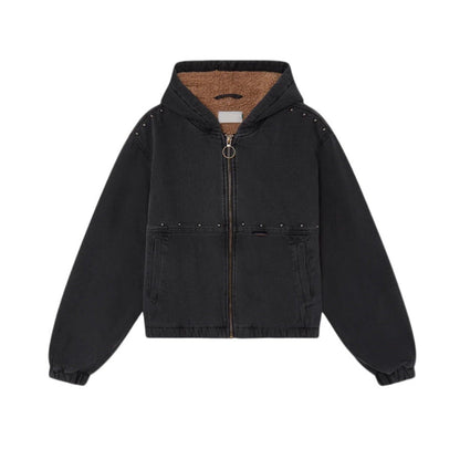 Damen Jeansjacke Kapuze Taschen Eveloria - Eveloria