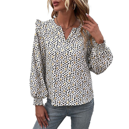 Damen Bluse Tiermuster Rüschendetails Modern Eveloria