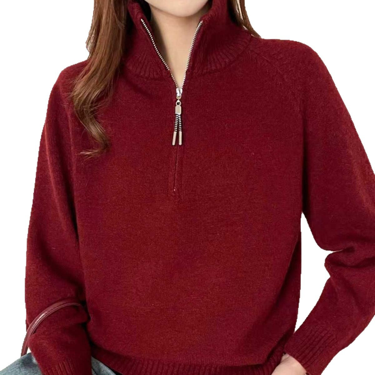 Damen Pullover Stehkragen Kuschelig Grün