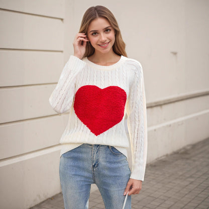 Damen Strickpullover Luftige Maschenstruktur Herz-Applikation - Eveloria