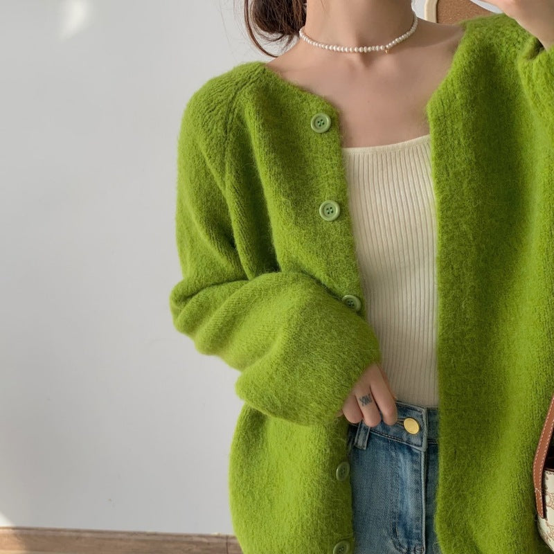 Damen Cardigan Weit Gemütlich mit Knöpfen Beige