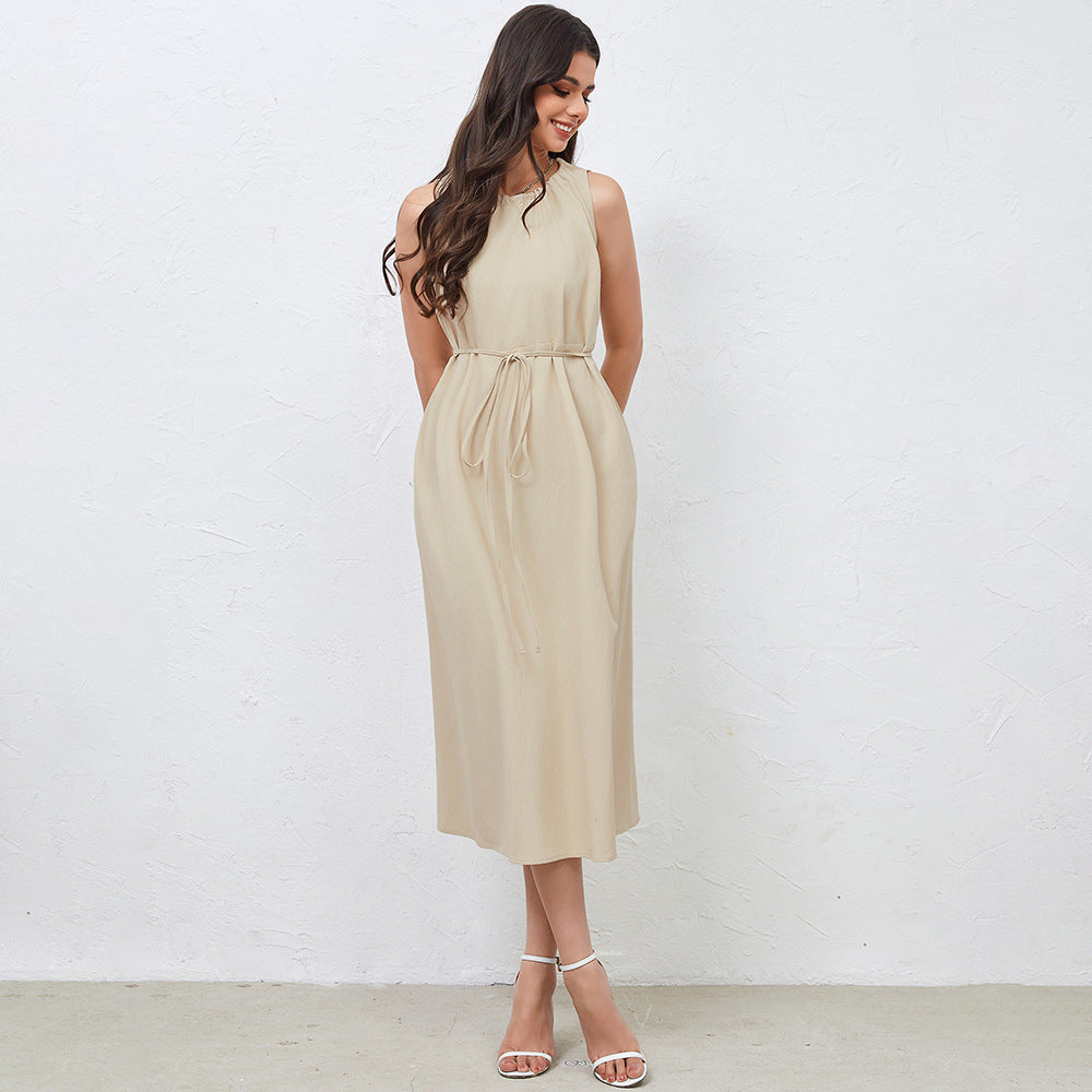 Damen Midikleid Kordelzug Schwingender Saum Eveloria