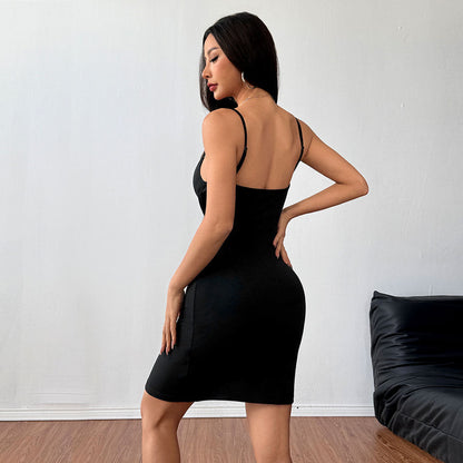 Damen Minikleid Spaghettiträger Schlitz