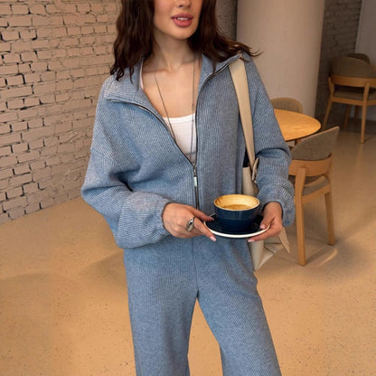 Damen Jumpsuit Durchgehender Reißverschluss Weites Bein Eveloria