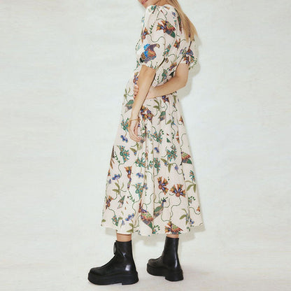Damen Maxikleid Blumenmuster Voluminöse Ärmel Eveloria