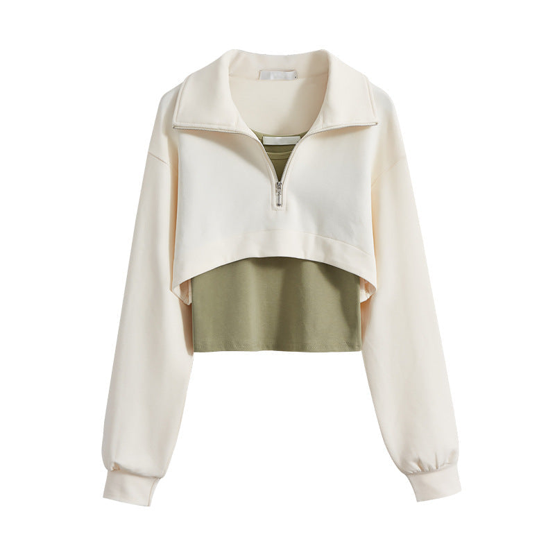 Damen Cropped Sweatpullover Hochkragen Reißverschluss Eveloria