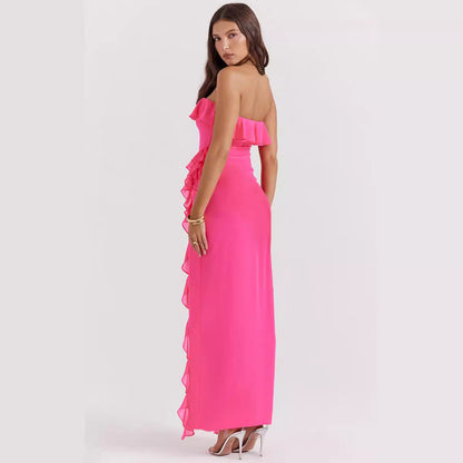 Damen Maxikleid Rüschen Off-Shoulder
