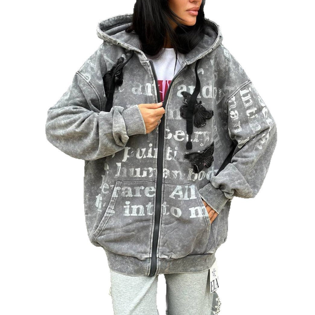 Damen Oversized Kapuzenjacke Einzigartiges Printdesign Eveloria