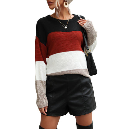 Damen Strickpullover Lässig Blockmuster Beige