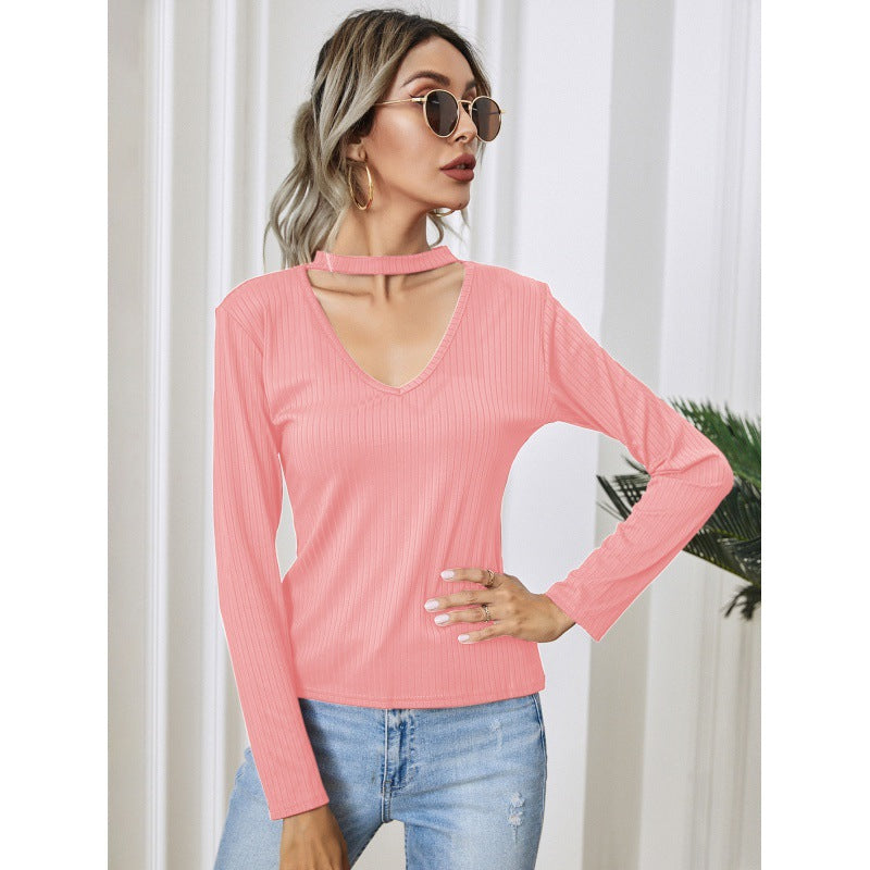 Damen Langarm Bodysuit V-Ausschnitt Schmal Eveloria