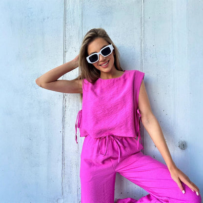 Damen Jumpsuit Weitbeinig Geschichtetes Oberteil Kordelzug Schwarz - Eveloria