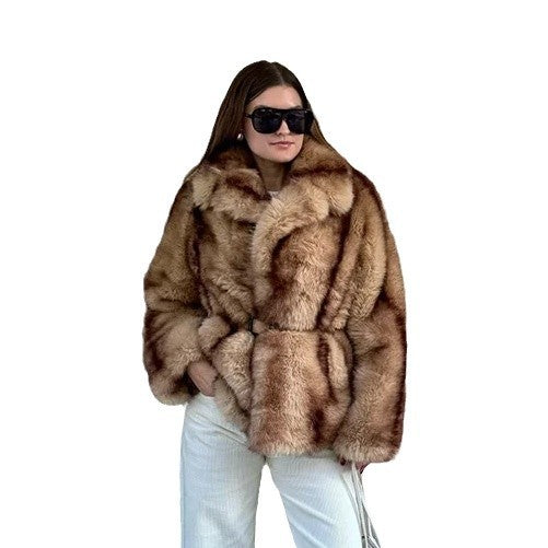 Damen Kunstpelzjacke Breiter Kragen Eveloria