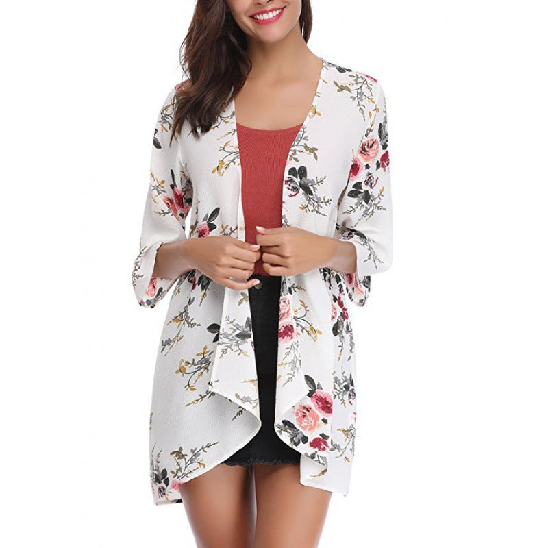 Damen Kimono-Cardigan Blumenmuster Eveloria