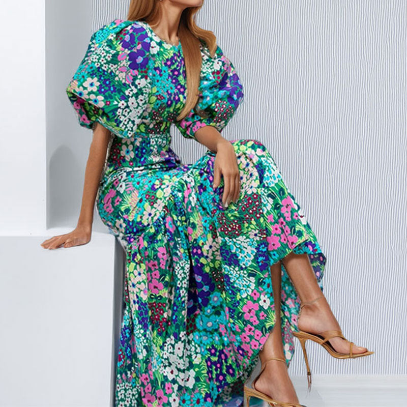 Damen Maxikleid Voluminöse Ärmel Rüschendetail Elegantes Design