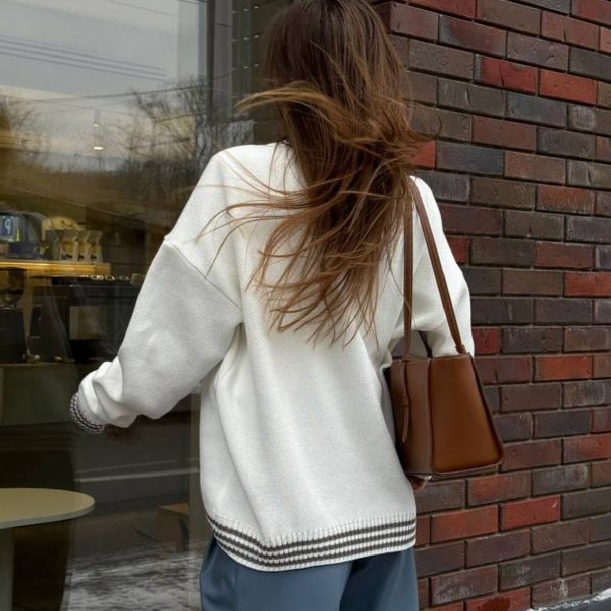 Damen Sweatpullover Lässig Streifen Bündchen Grau