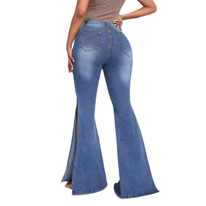Damen High-Waist Flare Jeans mit Schlitzen Eveloria