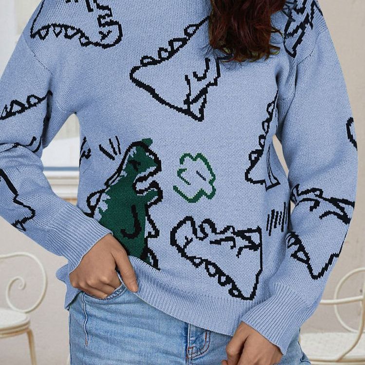 Damen Pullover Dinosaurier Motiv Lässiger Schnitt Eveloria
