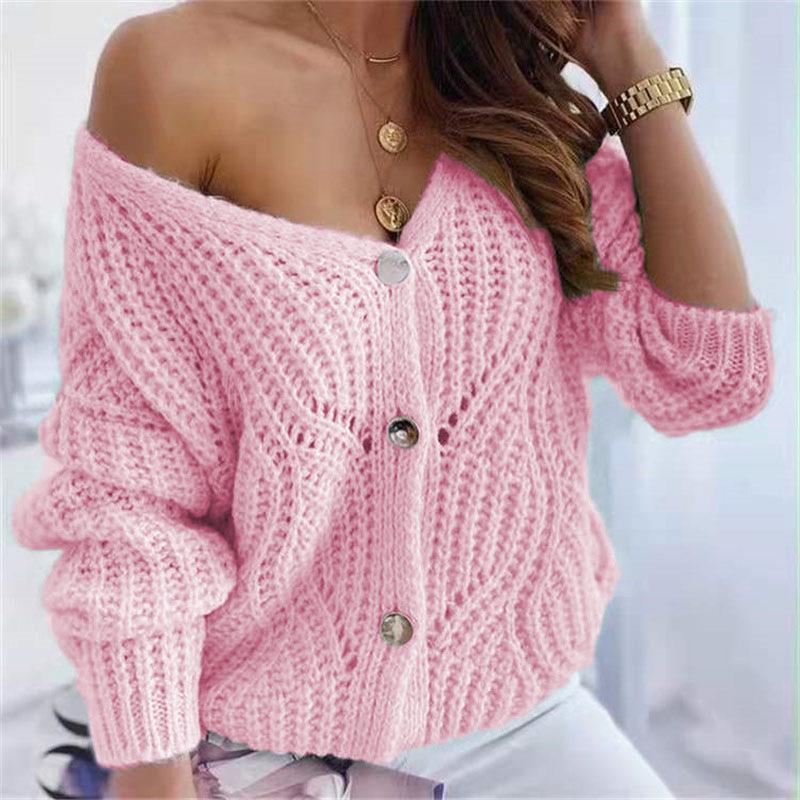 Damen Grobstrick-Cardigan Offen mit Knöpfen Beige