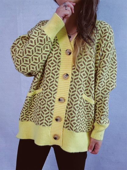 Damen Strickjacke geometrisches Muster Goldton