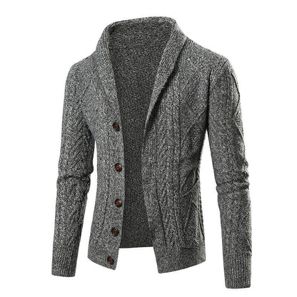 Herren Strickcardigan Zopfmuster Aufgesetzte Taschen Beige