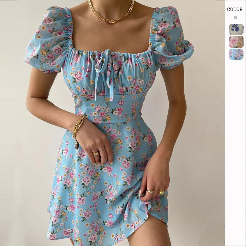 Damen Minikleid Rüschendetails Floralmuster Eveloria - Eveloria