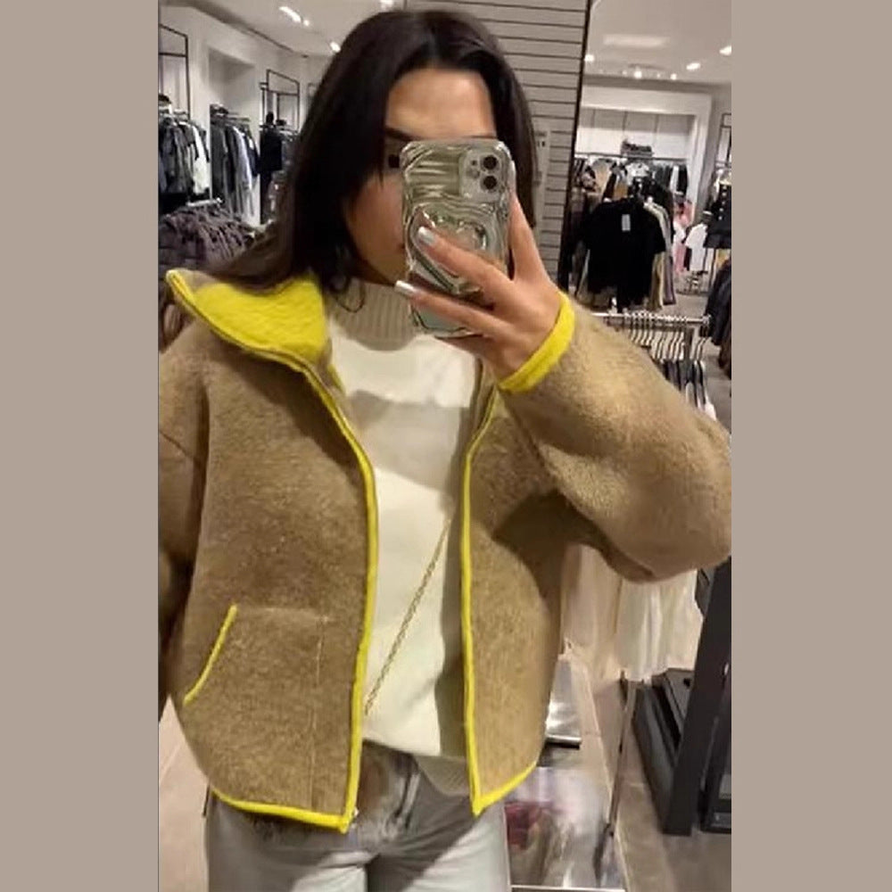 Damen Wolle Jacke Auffälliger Kragen Schwarz Eveloria wird zu - Eveloria