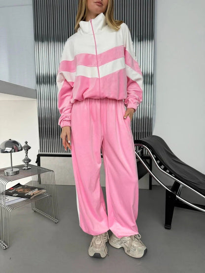 Damen Jogginganzug Velours Streifen