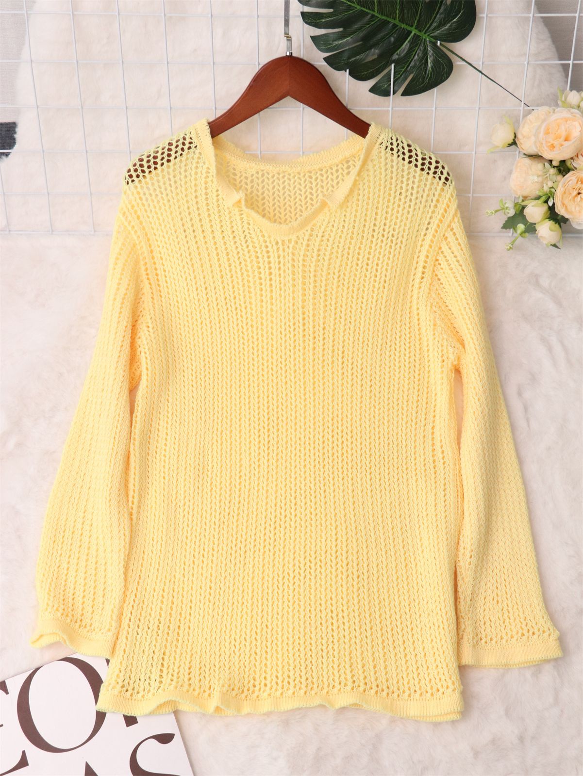 Damen Strickpullover Luftiger Netzdesign