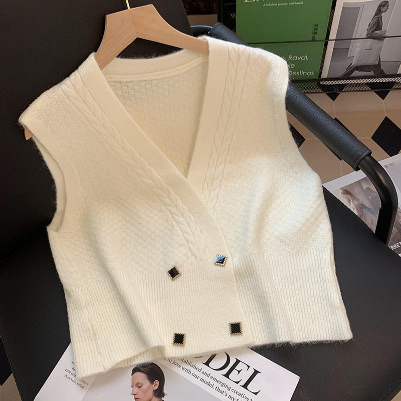 Damen Strickweste Zopfmuster Elegante Knöpfe