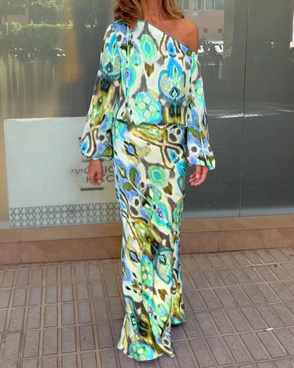 Damen Maxikleid Asymmetrisch Geschmeidige Ärmel