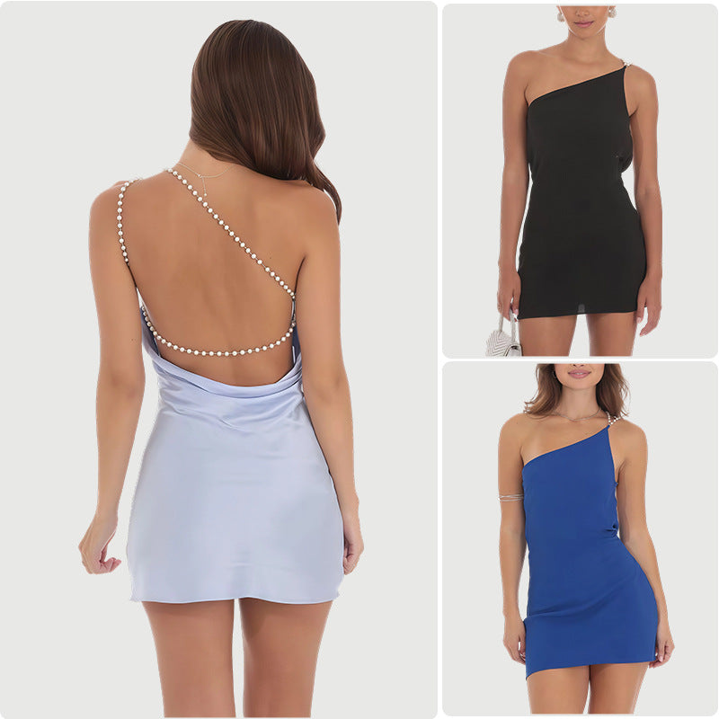 Damen Minikleid Asymmetrisch One-Shoulder-Design mit Glitzerdetails - Eveloria