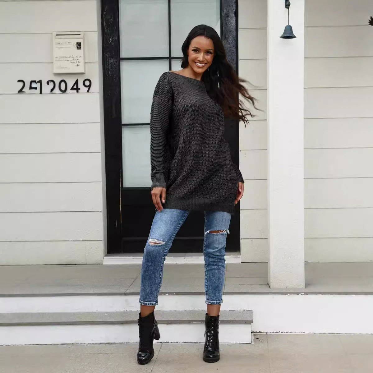Damen Strickpullover Weites Design Strukturiert Eveloria