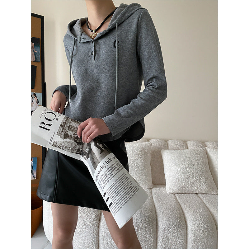 Damen Kapuzenpullover Lässig Knopfleiste Beige