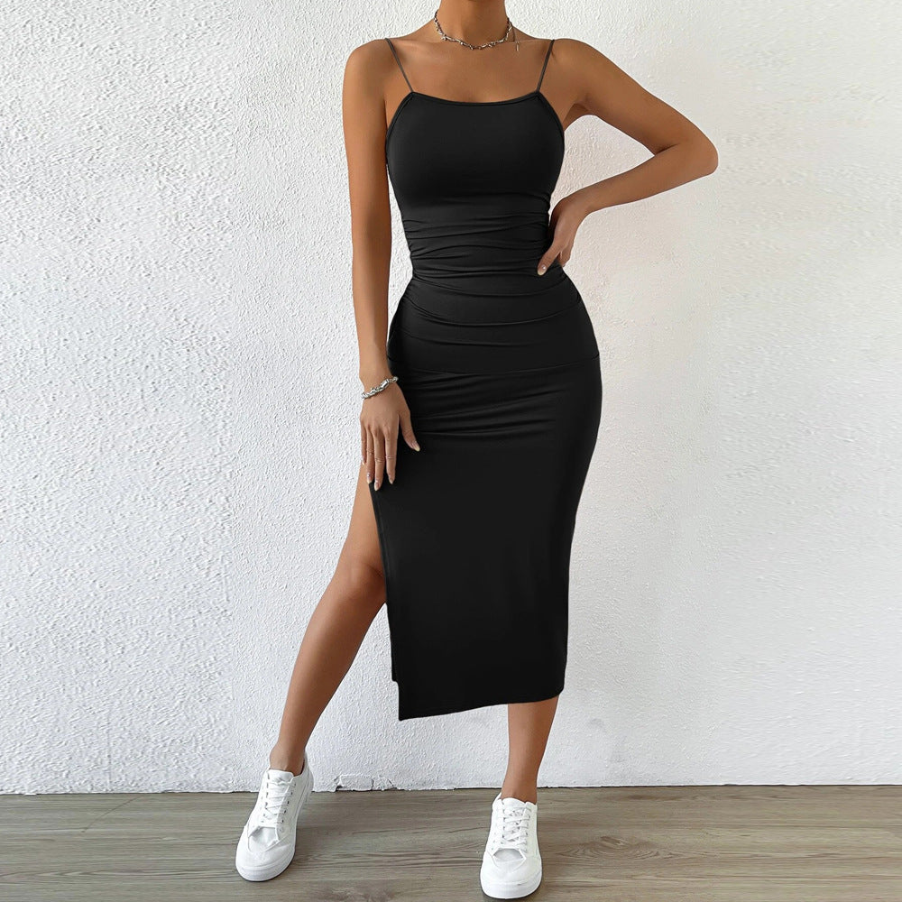 Damen Maxikleid schmale Träger seitlicher Schlitz Eveloria