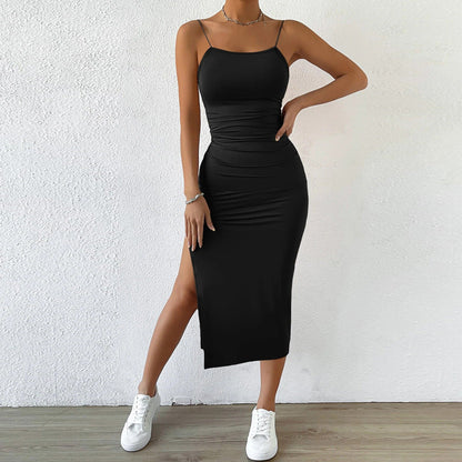 Damen Maxikleid schmale Träger seitlicher Schlitz Eveloria