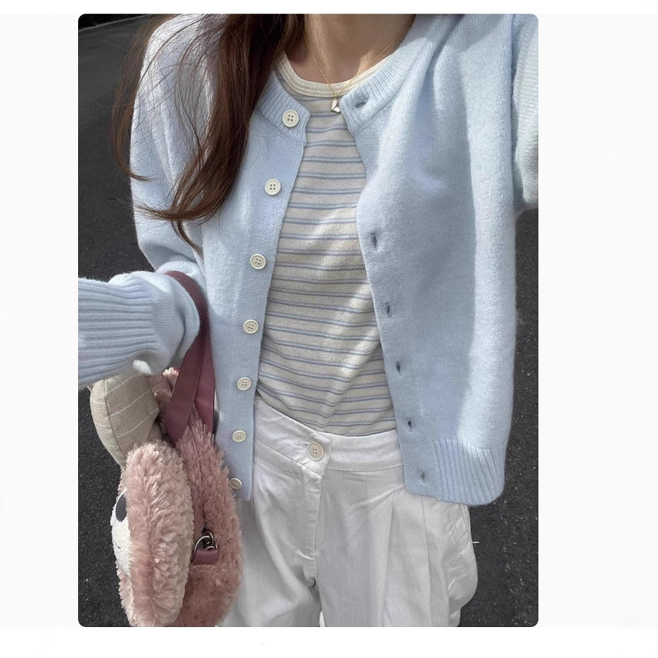Damen Strickjacke Kurzärmelig Knöpfe Feine Webart Eveloria