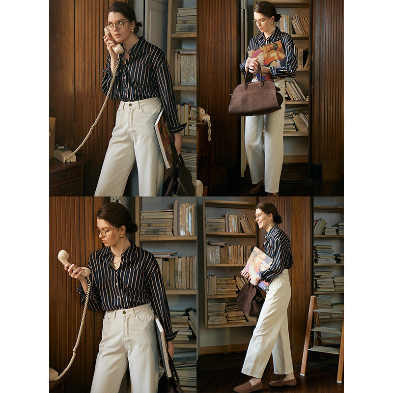Damenweite Denim-Hose Hochbund Elegant Eveloria