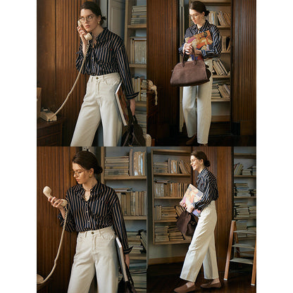 Damenweite Denim-Hose Hochbund Elegant Eveloria