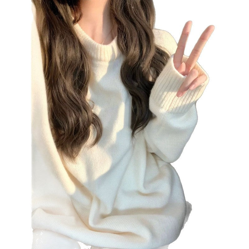 Damen Grobstrickpullover Weich Rundhalsausschnitt Beige