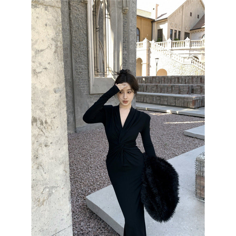 Damen Wickelkleid V-Ausschnitt Faltenwurf Eveloria