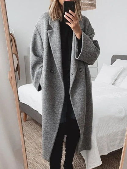 Damen Wollmantel Oversized Doppelter Knopfleiste Elegant
