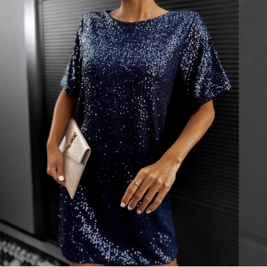 Damen Cocktailkleid A-Linien-Schnitt Glitzerstoff Eveloria