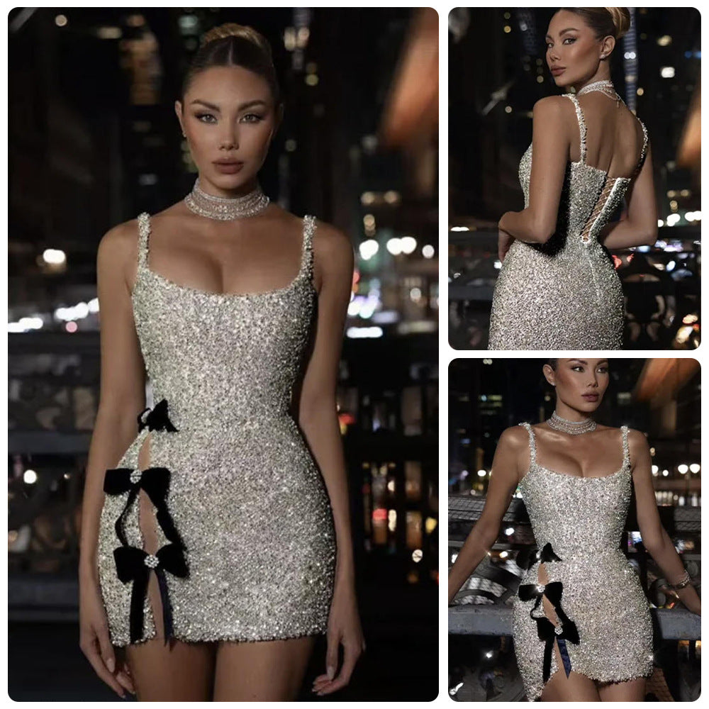 Damen Minikleid Pailletten Figurbetonter Schnitt Rosa - Eveloria