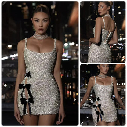 Damen Minikleid Pailletten Figurbetonter Schnitt Rosa - Eveloria