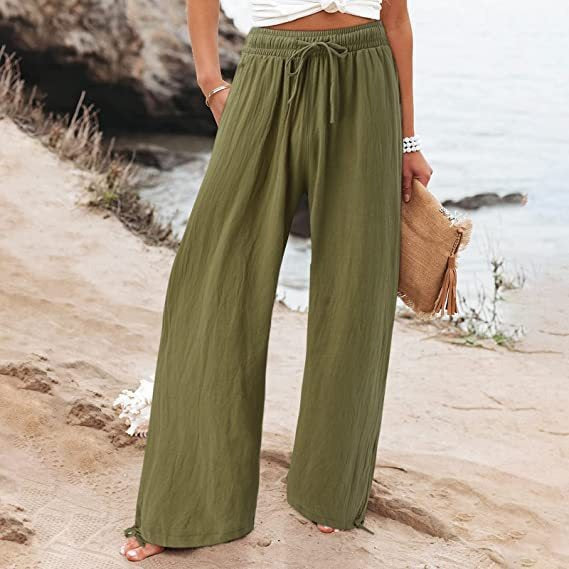 Damen Sommerhose Luftsamtstoff Weite Bein