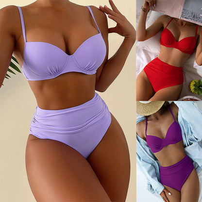 Damen Bikini Hochgeschnittener Gepolstertes Oberteil Verstellbare