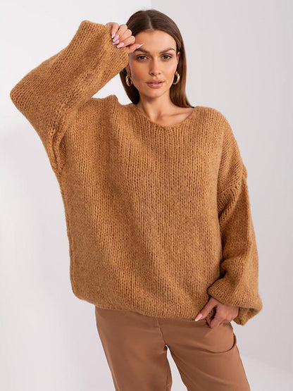 Damen Oversized Pullover Grobstrick Weite Ärmel Beige