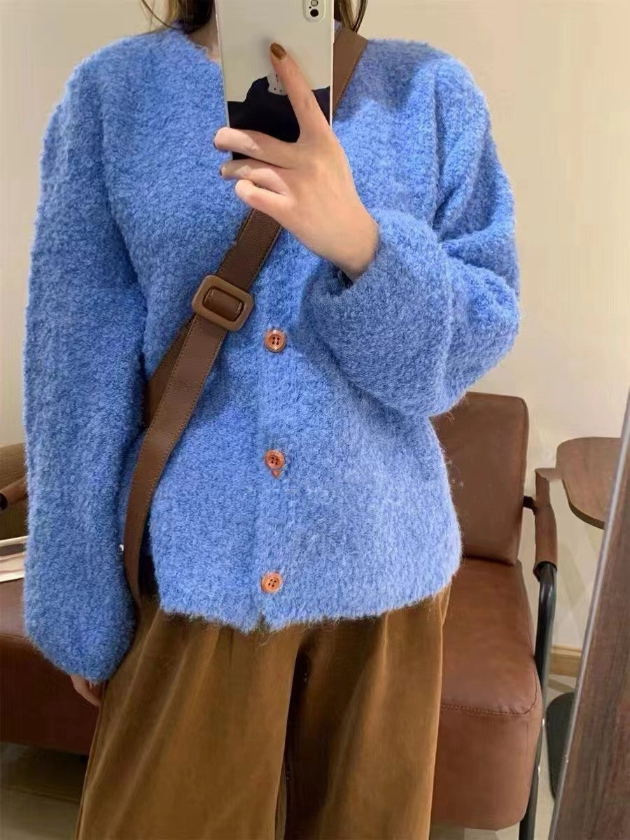 Damen Strickjacke Kuschelig Weit Knöpfe Beige
